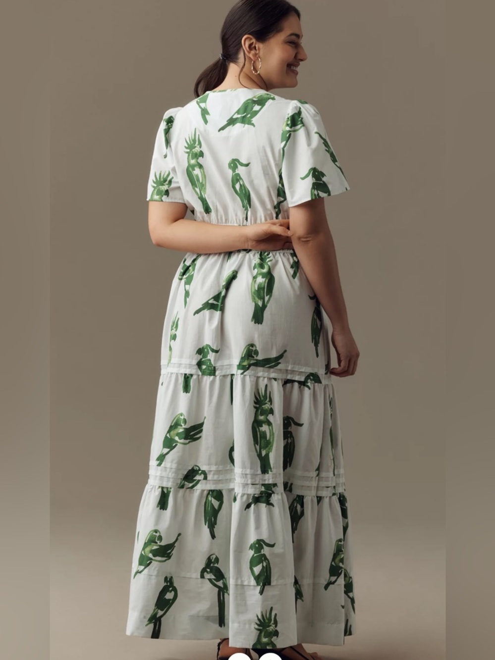 Anthropologie The Somerset Maxi Dress Green & White Parrot Print Tiered Sz: M - Picture 10 of 10
